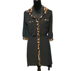 Casual black and cheetah print mid-length dress